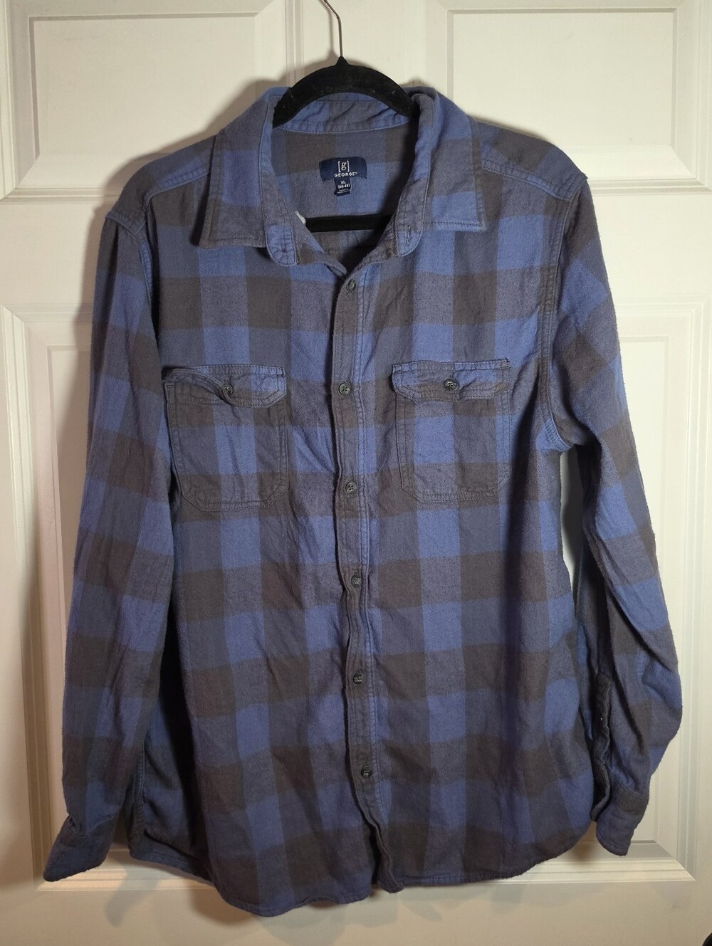 George Men's Blue Plaid Button-Up Shirt XL 46-48